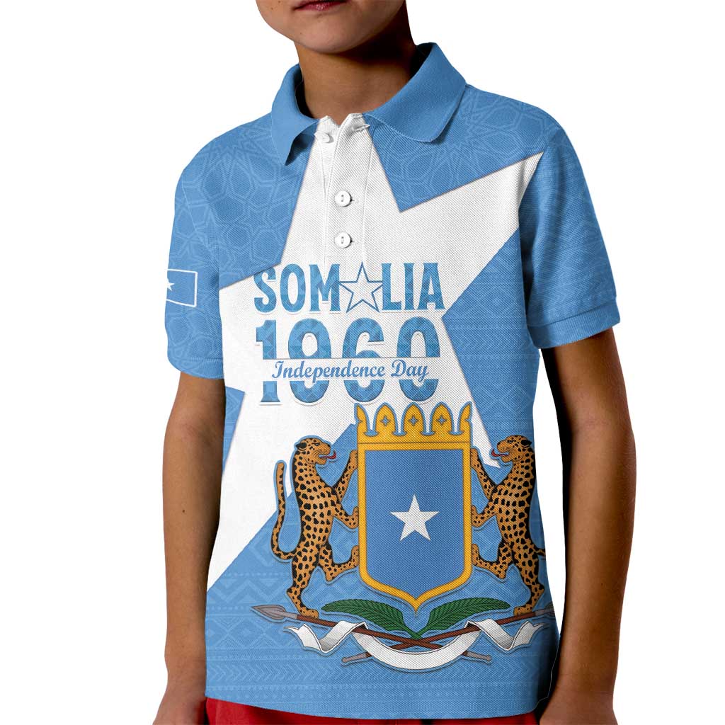 Personalized Somalia 1960 Independence Day Kid Polo Shirt Coat Of Arms Islamic Mix African Pattern