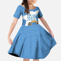 Personalized Somalia 1960 Independence Day Kid Short Sleeve Dress Coat Of Arms Islamic Mix African Pattern