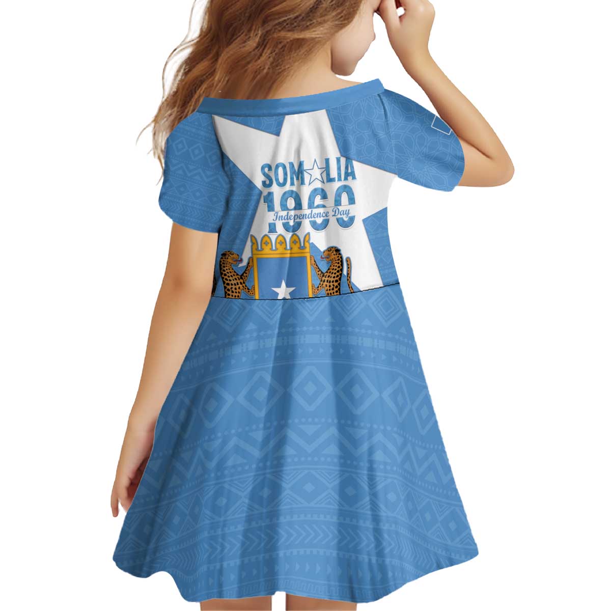 Personalized Somalia 1960 Independence Day Kid Short Sleeve Dress Coat Of Arms Islamic Mix African Pattern
