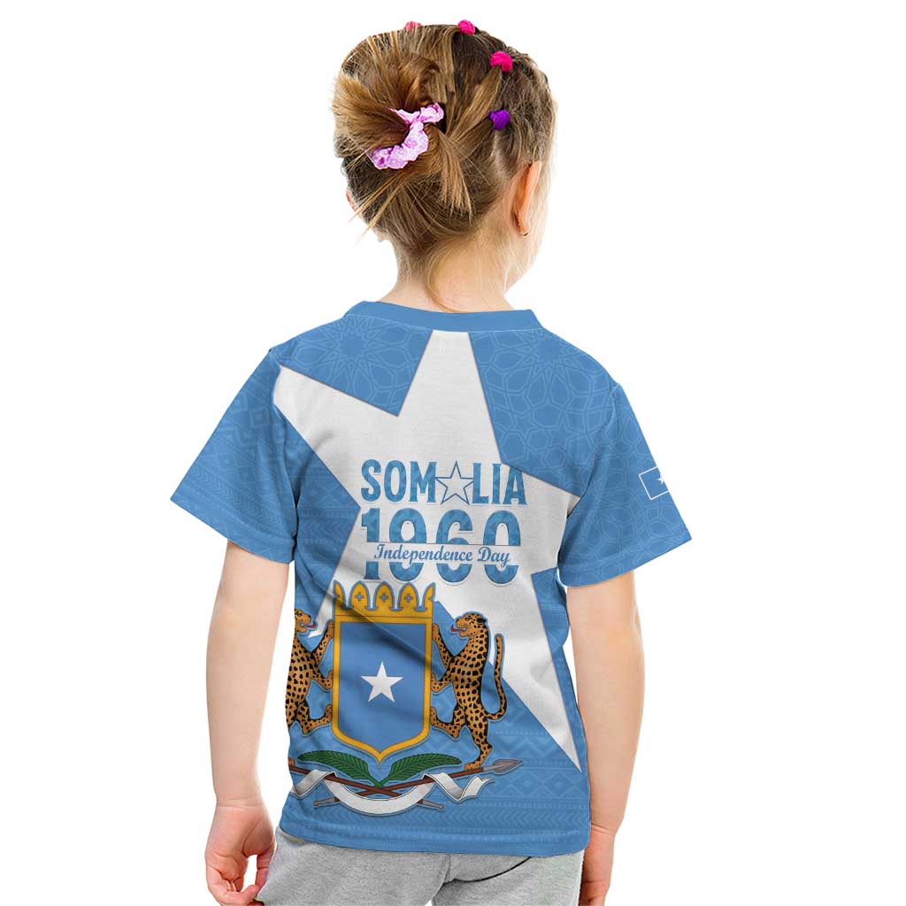 Personalized Somalia 1960 Independence Day Kid T Shirt Coat Of Arms Islamic Mix African Pattern