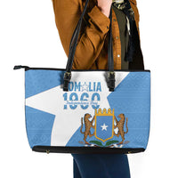 Personalized Somalia 1960 Independence Day Leather Tote Bag Coat Of Arms Islamic Mix African Pattern