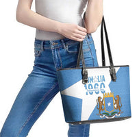 Personalized Somalia 1960 Independence Day Leather Tote Bag Coat Of Arms Islamic Mix African Pattern