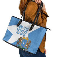 Personalized Somalia 1960 Independence Day Leather Tote Bag Coat Of Arms Islamic Mix African Pattern
