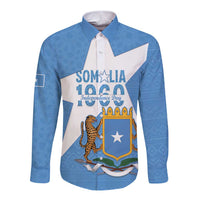 Personalized Somalia 1960 Independence Day Long Sleeve Button Shirt Coat Of Arms Islamic Mix African Pattern