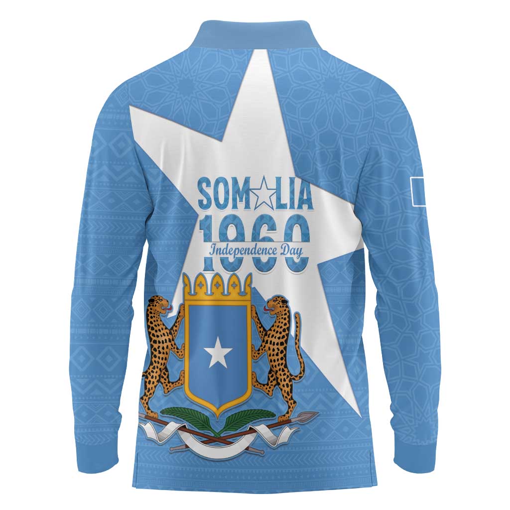 Personalized Somalia 1960 Independence Day Long Sleeve Polo Shirt Coat Of Arms Islamic Mix African Pattern
