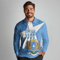 Personalized Somalia 1960 Independence Day Long Sleeve Polo Shirt Coat Of Arms Islamic Mix African Pattern