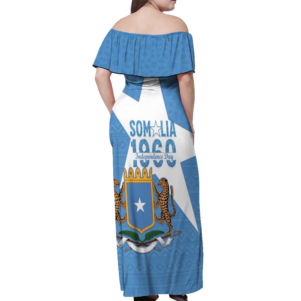 Personalized Somalia 1960 Independence Day Off Shoulder Maxi Dress Coat Of Arms Islamic Mix African Pattern