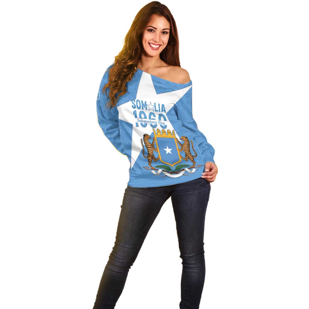 Personalized Somalia 1960 Independence Day Off Shoulder Sweater Coat Of Arms Islamic Mix African Pattern