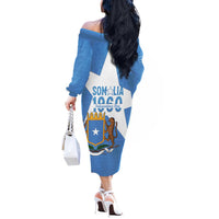 Personalized Somalia 1960 Independence Day Off The Shoulder Long Sleeve Dress Coat Of Arms Islamic Mix African Pattern