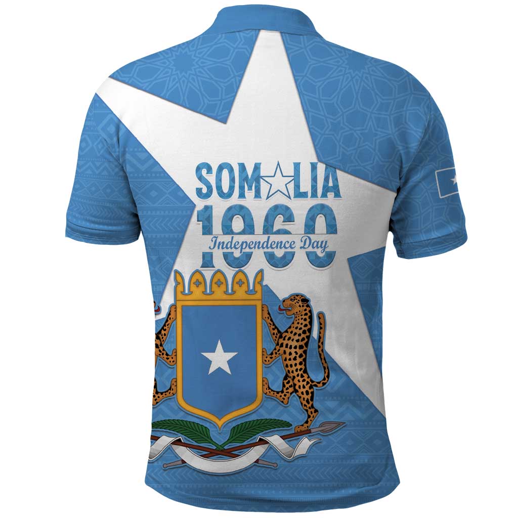 Personalized Somalia 1960 Independence Day Polo Shirt Coat Of Arms Islamic Mix African Pattern