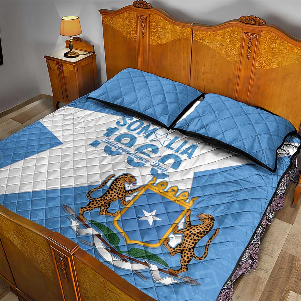 Personalized Somalia 1960 Independence Day Quilt Bed Set Coat Of Arms Islamic Mix African Pattern