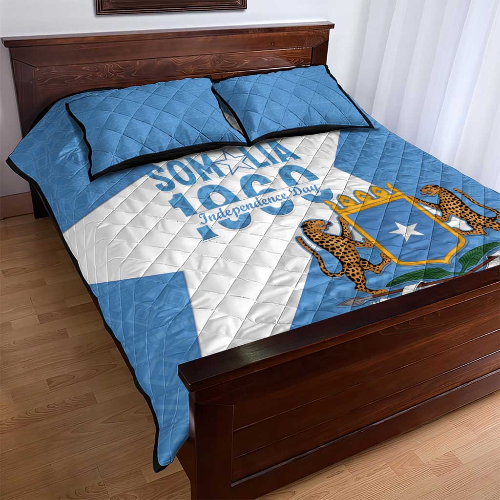 Personalized Somalia 1960 Independence Day Quilt Bed Set Coat Of Arms Islamic Mix African Pattern