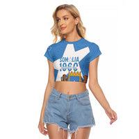 Personalized Somalia 1960 Independence Day Raglan Cropped T Shirt Coat Of Arms Islamic Mix African Pattern