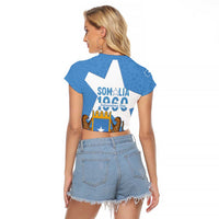 Personalized Somalia 1960 Independence Day Raglan Cropped T Shirt Coat Of Arms Islamic Mix African Pattern