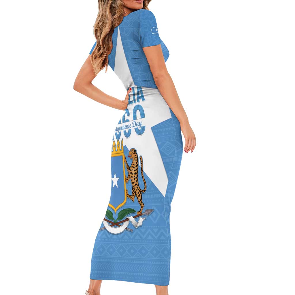 Personalized Somalia 1960 Independence Day Short Sleeve Bodycon Dress Coat Of Arms Islamic Mix African Pattern