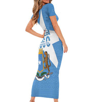 Personalized Somalia 1960 Independence Day Short Sleeve Bodycon Dress Coat Of Arms Islamic Mix African Pattern