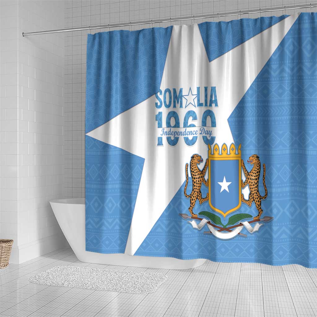 Personalized Somalia 1960 Independence Day Shower Curtain Coat Of Arms Islamic Mix African Pattern