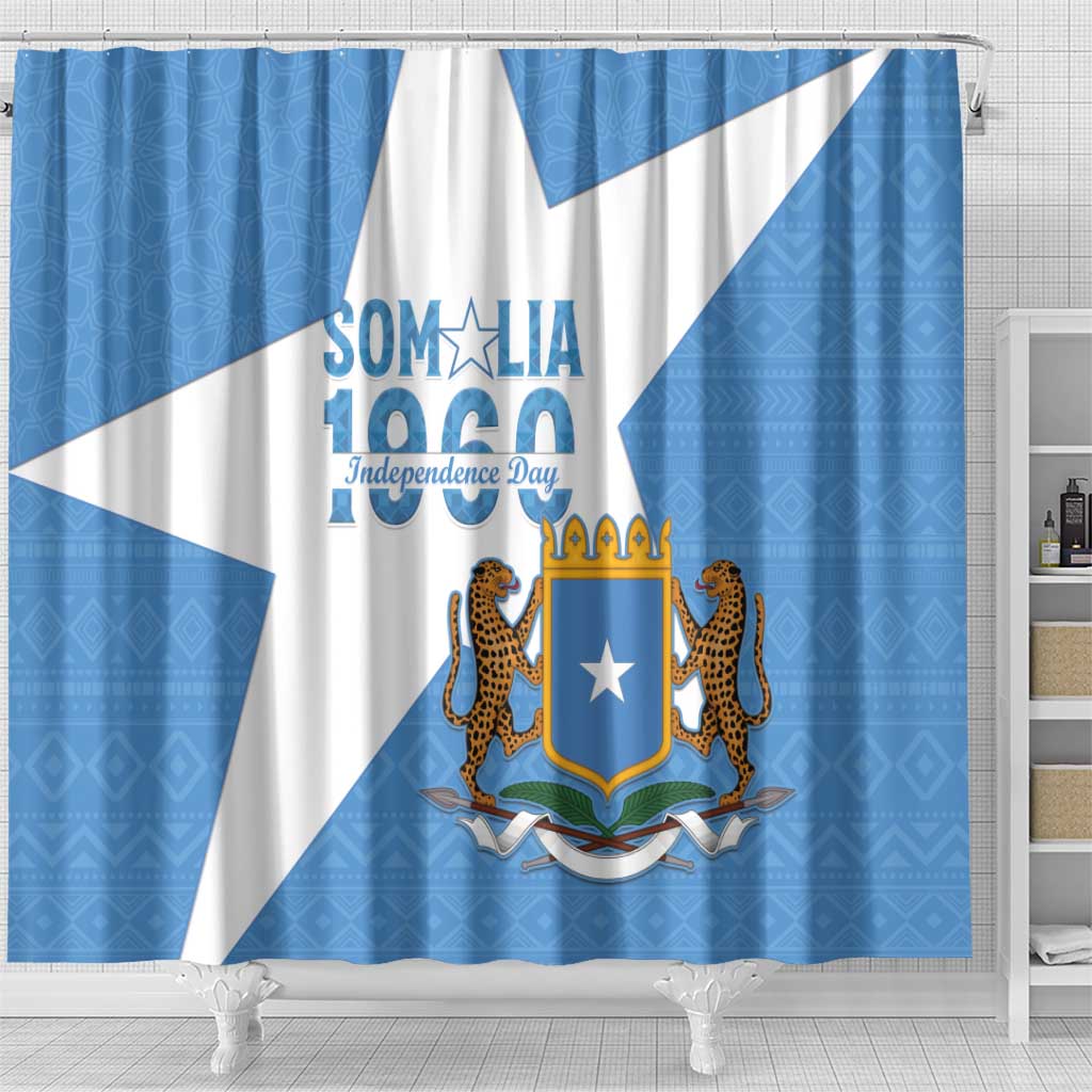 Personalized Somalia 1960 Independence Day Shower Curtain Coat Of Arms Islamic Mix African Pattern