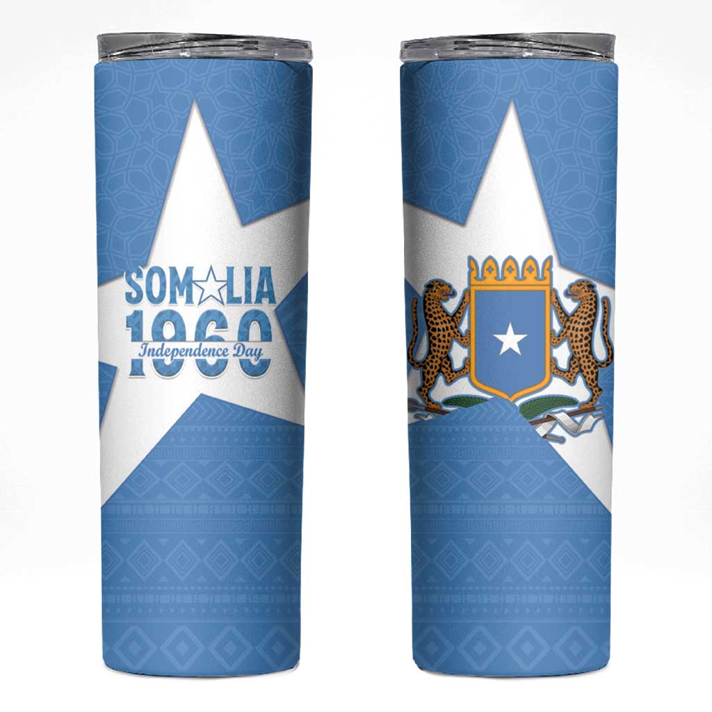 Personalized Somalia 1960 Independence Day Skinny Tumbler Coat Of Arms Islamic Mix African Pattern