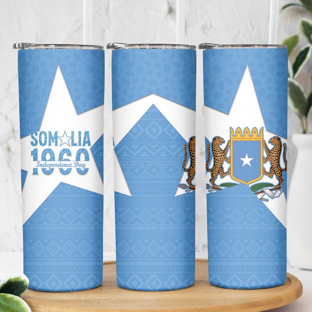 Personalized Somalia 1960 Independence Day Skinny Tumbler Coat Of Arms Islamic Mix African Pattern
