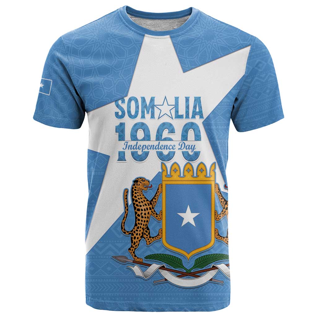 Personalized Somalia 1960 Independence Day T Shirt Coat Of Arms Islamic Mix African Pattern