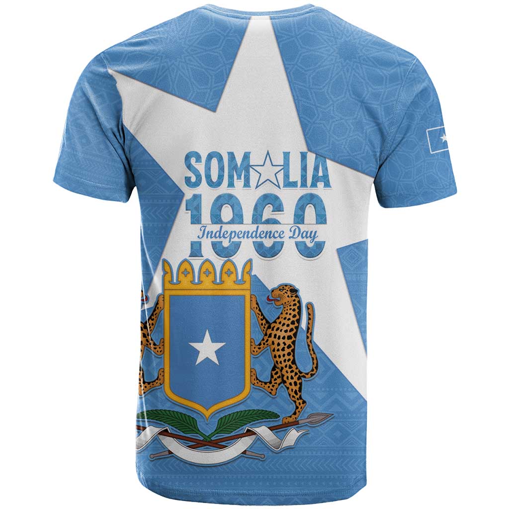 Personalized Somalia 1960 Independence Day T Shirt Coat Of Arms Islamic Mix African Pattern