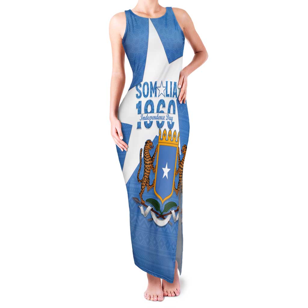 Personalized Somalia 1960 Independence Day Tank Maxi Dress Coat Of Arms Islamic Mix African Pattern