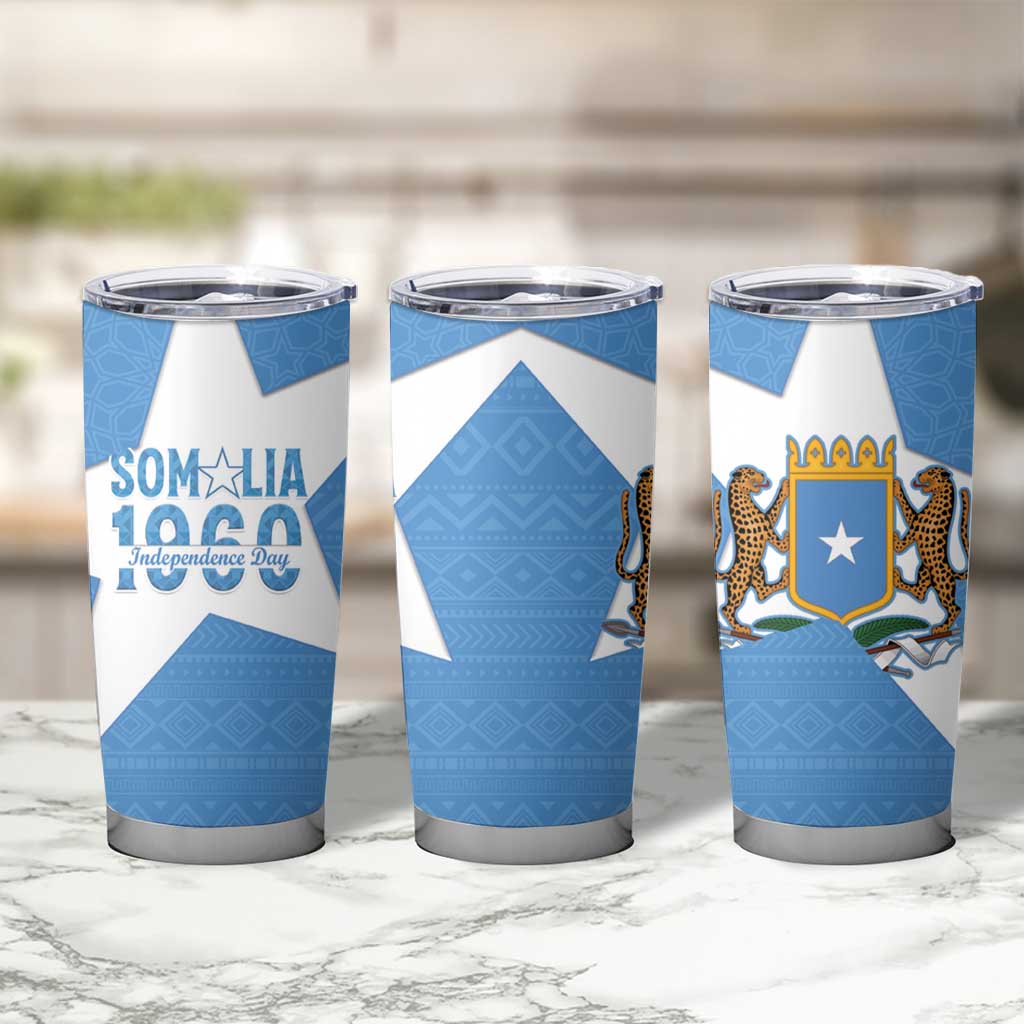 Personalized Somalia 1960 Independence Day Tumbler Cup Coat Of Arms Islamic Mix African Pattern