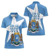 Personalized Somalia 1960 Independence Day Women Polo Shirt Coat Of Arms Islamic Mix African Pattern
