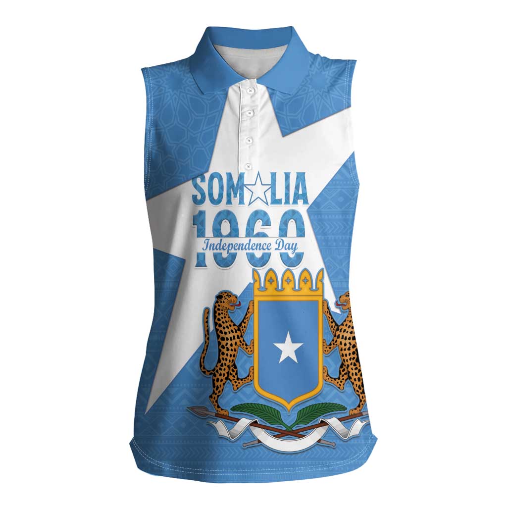 Personalized Somalia 1960 Independence Day Women Sleeveless Polo Shirt Coat Of Arms Islamic Mix African Pattern