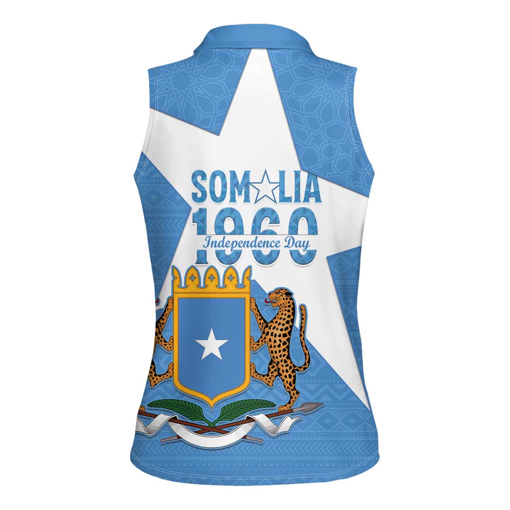 Personalized Somalia 1960 Independence Day Women Sleeveless Polo Shirt Coat Of Arms Islamic Mix African Pattern