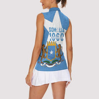 Personalized Somalia 1960 Independence Day Women Sleeveless Polo Shirt Coat Of Arms Islamic Mix African Pattern