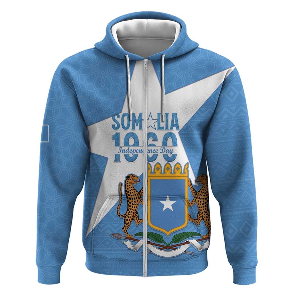 Personalized Somalia 1960 Independence Day Zip Hoodie Coat Of Arms Islamic Mix African Pattern
