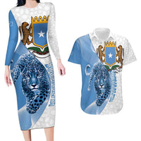 Somali Leopard Couples Matching Long Sleeve Bodycon Dress and Hawaiian Shirt Coat Of Arms Islamic Pattern