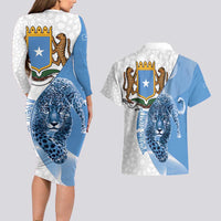 Somali Leopard Couples Matching Long Sleeve Bodycon Dress and Hawaiian Shirt Coat Of Arms Islamic Pattern