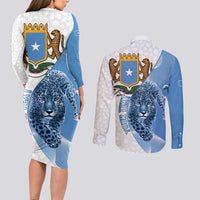 Somali Leopard Couples Matching Long Sleeve Bodycon Dress and Long Sleeve Button Shirt Coat Of Arms Islamic Pattern