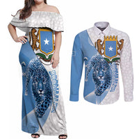 Somali Leopard Couples Matching Off Shoulder Maxi Dress and Long Sleeve Button Shirt Coat Of Arms Islamic Pattern