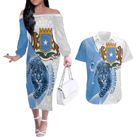 Somali Leopard Couples Matching Off The Shoulder Long Sleeve Dress and Hawaiian Shirt Coat Of Arms Islamic Pattern