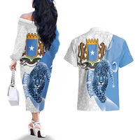 Somali Leopard Couples Matching Off The Shoulder Long Sleeve Dress and Hawaiian Shirt Coat Of Arms Islamic Pattern