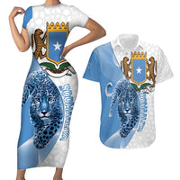 Somali Leopard Couples Matching Short Sleeve Bodycon Dress and Hawaiian Shirt Coat Of Arms Islamic Pattern