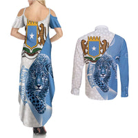 Somali Leopard Couples Matching Summer Maxi Dress and Long Sleeve Button Shirt Coat Of Arms Islamic Pattern