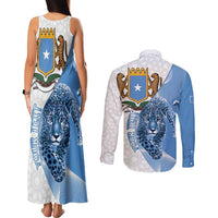 Somali Leopard Couples Matching Tank Maxi Dress and Long Sleeve Button Shirt Coat Of Arms Islamic Pattern