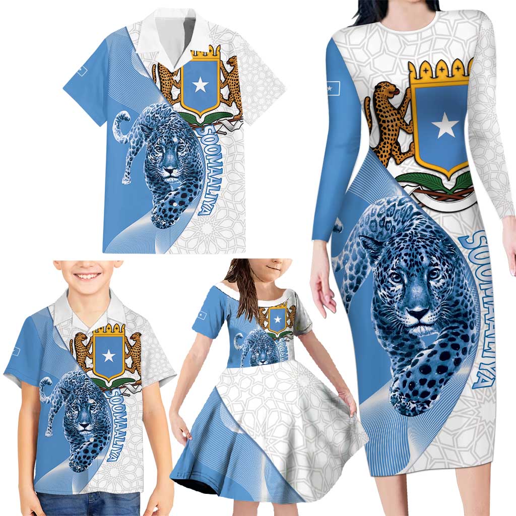 Somali Leopard Family Matching Long Sleeve Bodycon Dress and Hawaiian Shirt Coat Of Arms Islamic Pattern