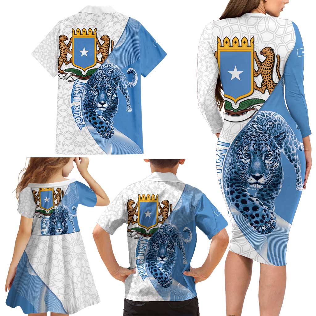 Somali Leopard Family Matching Long Sleeve Bodycon Dress and Hawaiian Shirt Coat Of Arms Islamic Pattern