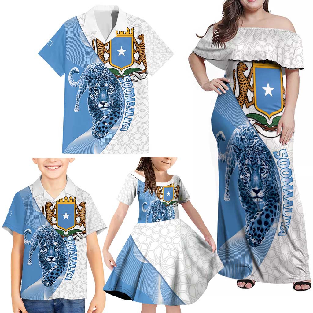 Somali Leopard Family Matching Off Shoulder Maxi Dress and Hawaiian Shirt Coat Of Arms Islamic Pattern
