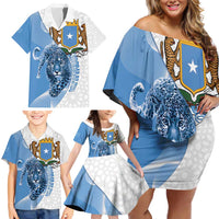 Somali Leopard Family Matching Off Shoulder Short Dress and Hawaiian Shirt Coat Of Arms Islamic Pattern