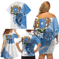 Somali Leopard Family Matching Off Shoulder Short Dress and Hawaiian Shirt Coat Of Arms Islamic Pattern