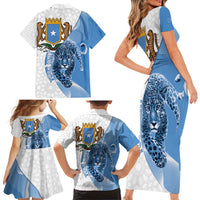 Somali Leopard Family Matching Short Sleeve Bodycon Dress and Hawaiian Shirt Coat Of Arms Islamic Pattern