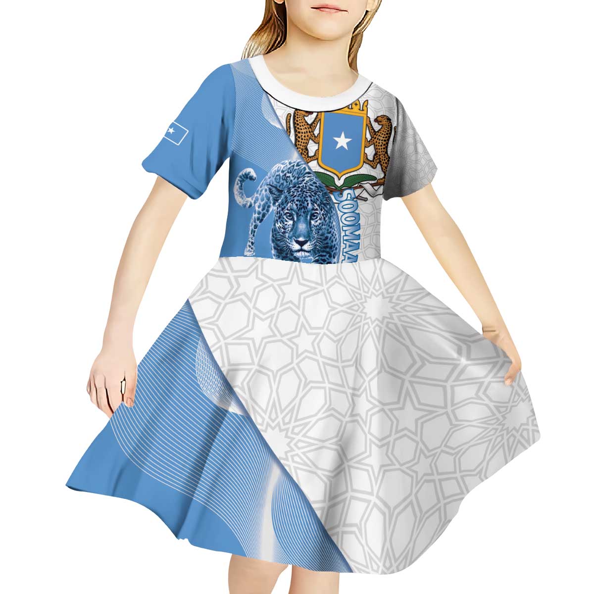 Somali Leopard Kid Short Sleeve Dress Coat Of Arms Islamic Pattern