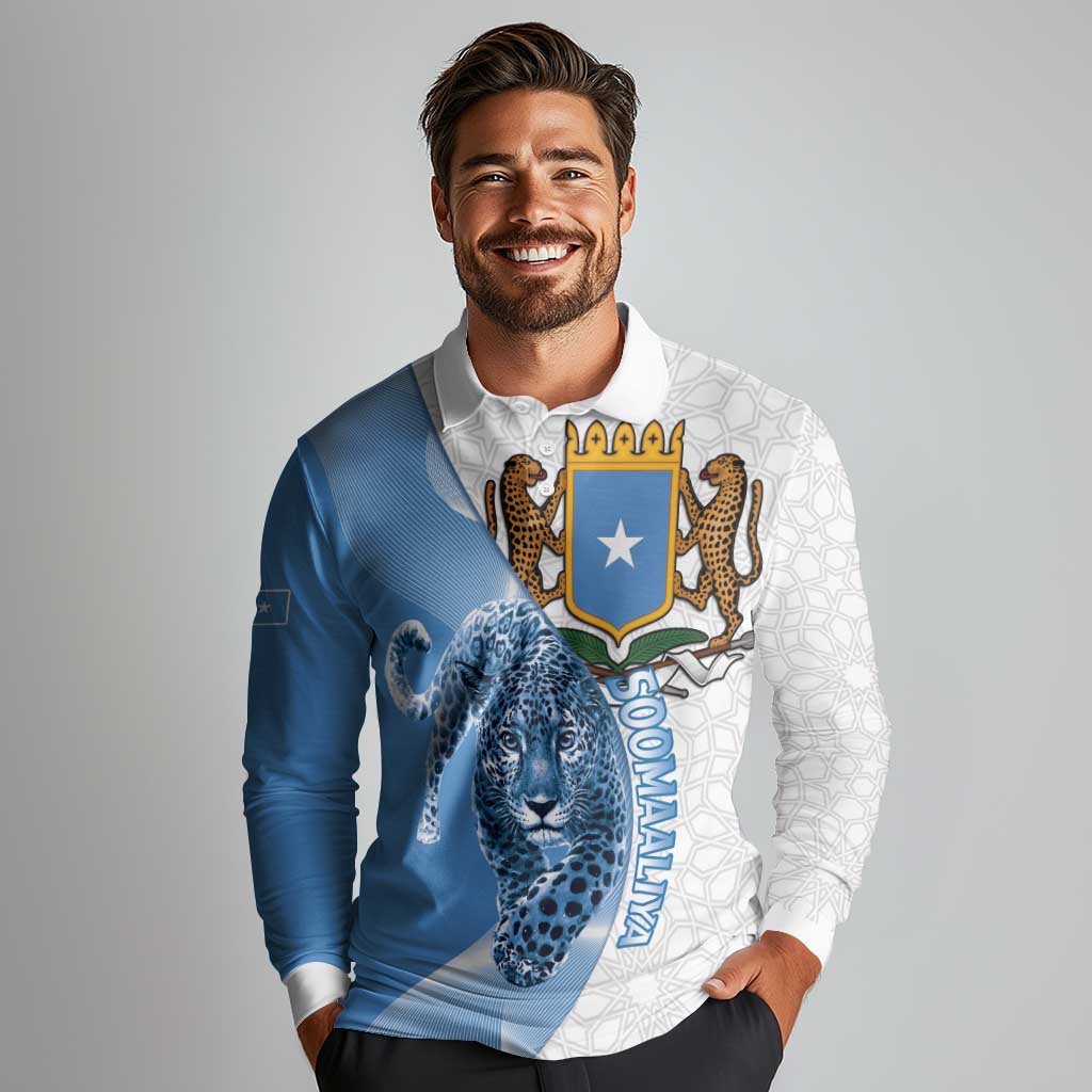 Somali Leopard Long Sleeve Polo Shirt Coat Of Arms Islamic Pattern